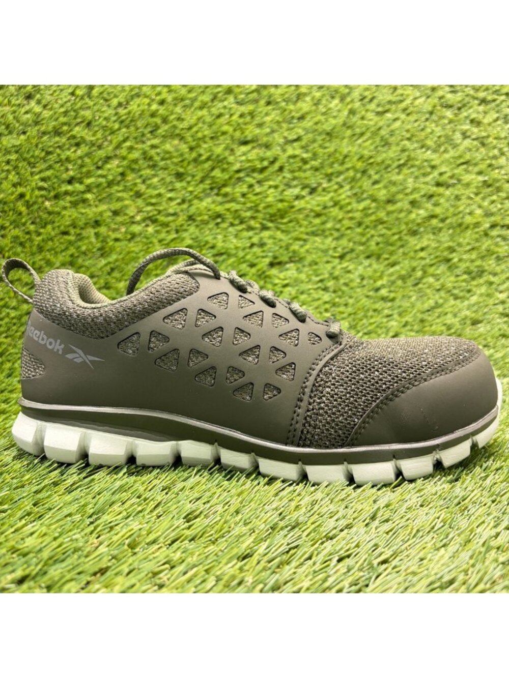 Reebok Sublite Cushion Womens Size 7.5D Olive Green Alloy Toe Safety Work Shoes